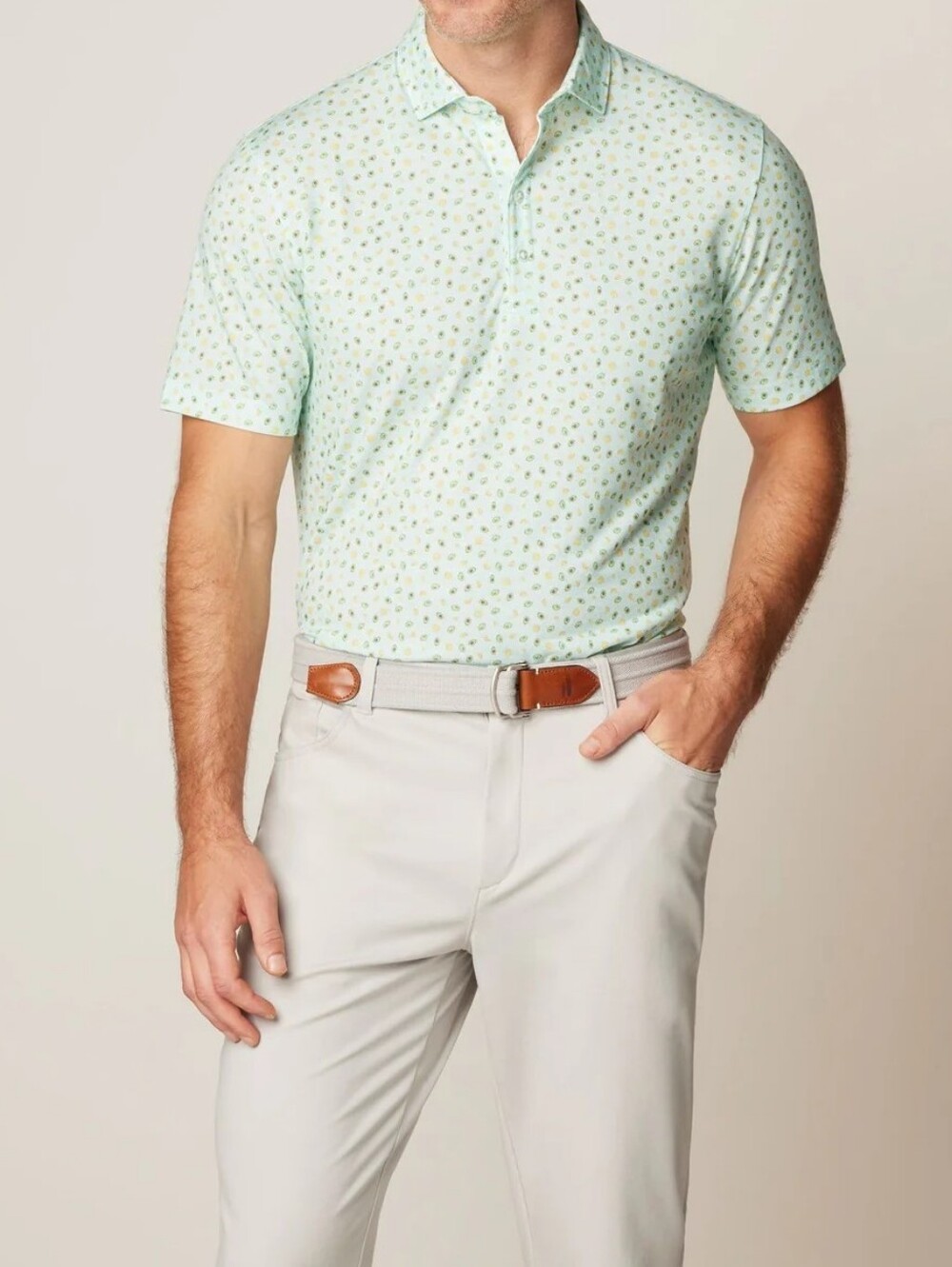 Johnnie-O Top Shelf Polo Shirt Mens Avocado Print Golf Polo Size Large *Read*